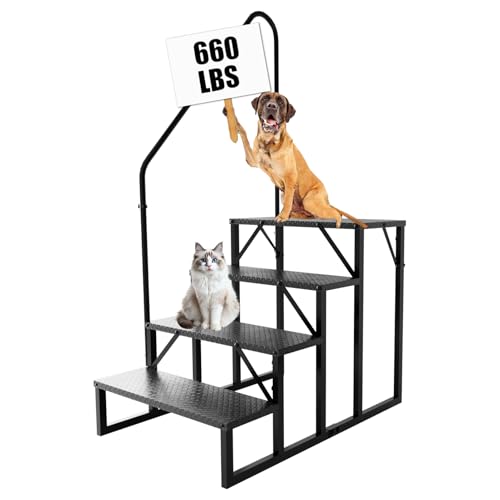 Image of RV Stairs 4 Step Ladder, RV Steps Anti-Slip, Hot Tub Steps with Handrail, 660 lbs RV Ladder for 5th Wheel RV, Mobile Home Stairs