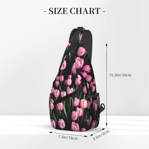 Bolso cruzado rosa con estampado de tulipanes para senderismo miniatura 3