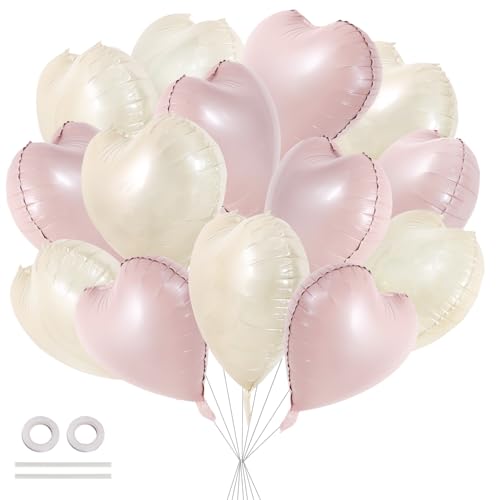 TONIFUL 30Pcs 18 Inch Pastel Pink Cream White Heart Balloons Valentine’s Day Heart Shape Foil Mylar Balloons Decoration for Valentine's Day Wedding Bridal Shower Anniversary Engagement Party Supplies by TONIFUL - Used condition - US$6.78