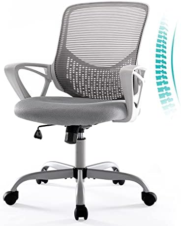 Desk Chair Ergonomic Office Chair, Mid Back Mesh Home Office Chair with Wheels, Breathable Swivel Computer Chair with Lumbar Support & Armrests