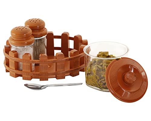 Image of Nabhya Complete Dining Table Set of Pickle Jars, Salt and Pepper Dispenser, Toothpick Holder and Spoon Holder(Wooden Look Design, Plastic) (Table Top)