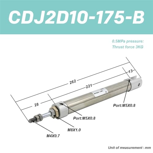 Cilindro de doble efecto CDJ2D10 mini actuador neumático de vástago simple con carrera variable 3
