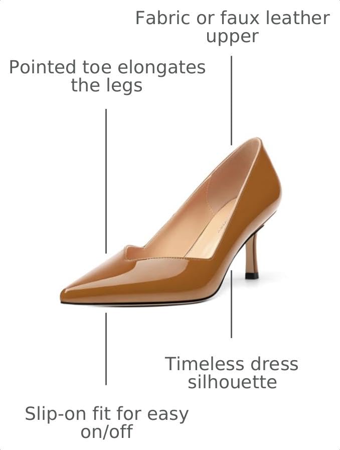 Image of Women Pointed Closed Toe 2.5 Inch Kitten Heel Slip On Pumps | Elegant Comfort Formal Dress Footwear, Versatile Ladies Shoes For Office Wedding Party Evening Daily Occasions