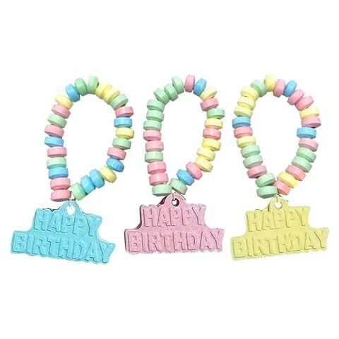 Happy Birthday Candy - 24 Individually Wrapped Bulk Candy Bracelets - Great for Birthday Party Favor Candy - Goodie Bags for Kids - Pinata Fillers - Candy Bar Birthday Colors Cover