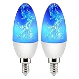 2 Pack E12 Flame Bulb LED Blue Fire Bulbs - Decorative Flickering Bulbs 3 Mode 3W Candelabra Candle Blue Light Bulb for Chandelier Vintage Lighting Halloween Bulbs, Indoor & Outdoor, Hotel, Party