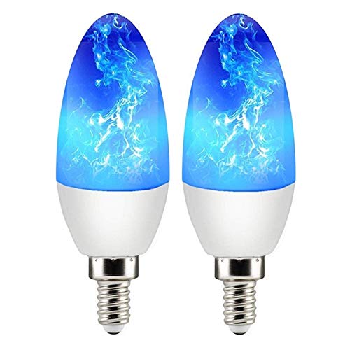 2 Pack E12 Flame Bulb LED Blue Fire Bulbs - Decorative Flickering Bulbs 3 Mode 3W Candelabra Candle Blue Light Bulb for Chandelier Vintage Lighting Halloween Bulbs, Indoor & Outdoor (Torpdeo)