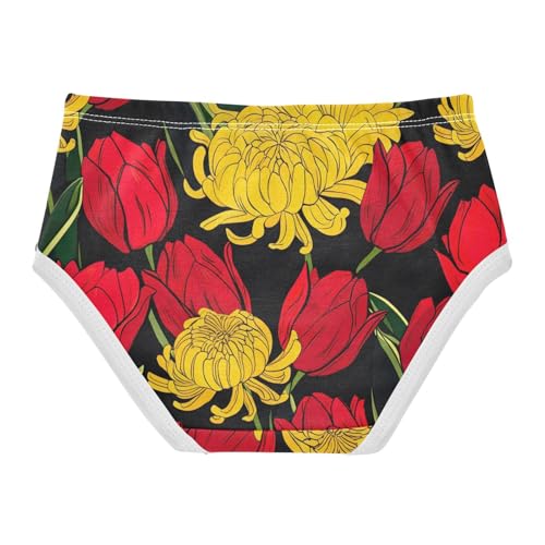 Cotton Toddler Underwear Floral Red Tulips Yellow Chrysanthemums Black Girl Panties Cute Fancy Briefs Undies Kids 2t2