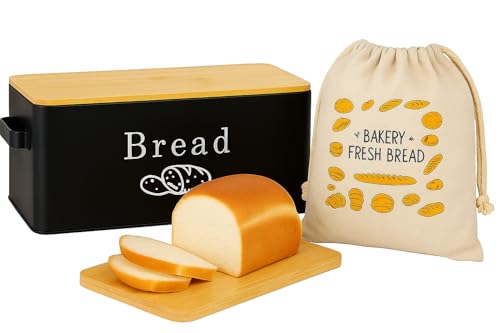 Bread Bin with Bamboo Cutting Board Lid & Bread Bag, Bread Storage Container, Durable Metal Bread Box, Bread Bins for kitchen - Cosy Home Interiors Bread Bin with Bamboo Cutting Board Lid & Bread Bag, Bread Storage Container, Durable Metal Bread Box, Bread Bins for kitchen
