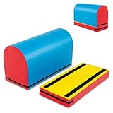 COSTWAY 2 teilige-Softbausteine, Schaumstoff Bausteine mit Turnmatte zum Turnen, Turnhilfe Sprungmatte für Kinder 3-10 Jahren, für zuhause, Fitnessstudio, Schule (Blau)