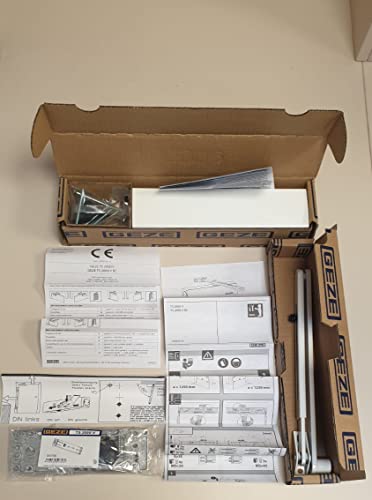 GEZE Weiß TS 2000 V BC Gestängetürschließer für einflügelige Türen bis 1250 mm Flügelbreite mit Gestänge und Montageplatte / Set 3 in 1, White