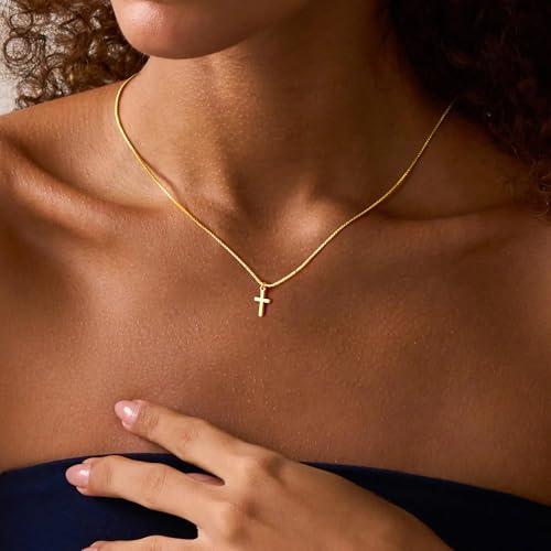 Yoosteel Gold Cross Necklace for Women Girls - Dainty 14K Gold Plated Cross Pendant Choker Simple Tiny Cute Chain Necklaces Trendy Faith Religious Jewelry Gift for Women3