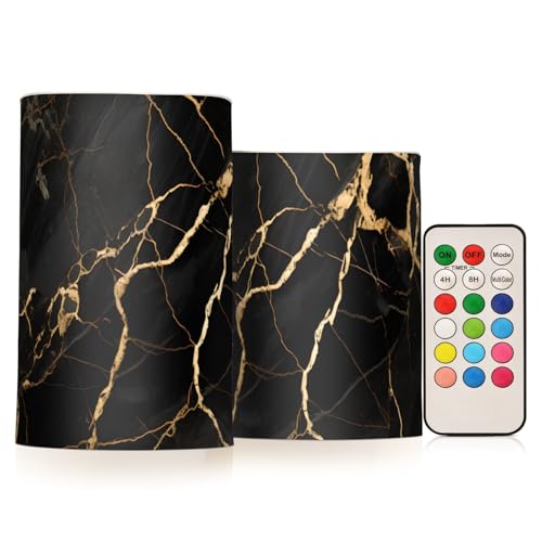 ALAZA Black Marble Gold Fluid Marble Flameless Candles Flickering LED
