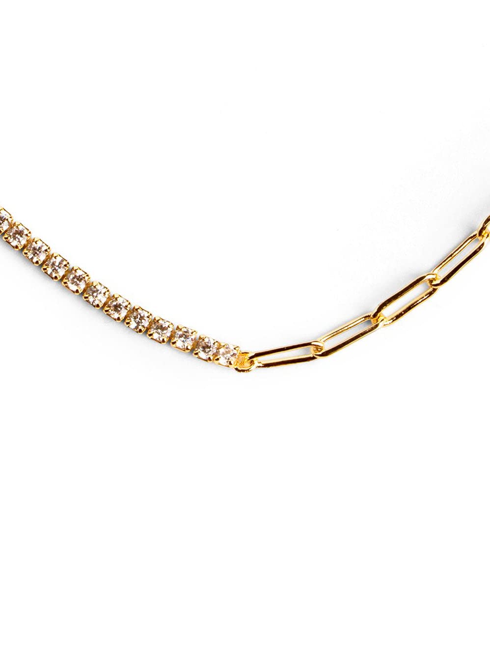 SINGULARU Collar Chic Riviere - Cadena de Eslabones y Circonitas - Colgante en Latón - Cadena de Talla Unica - Joyas para Mujer - Acabados en Rodio y Oro de 18 Kt.