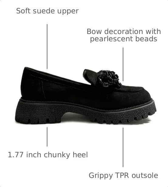 Image of Women's Loafers Chunky Platform Slip On Bow-Knot Beaded Suede Loafers Lug Sole Casual Shoes for Women Dressy
