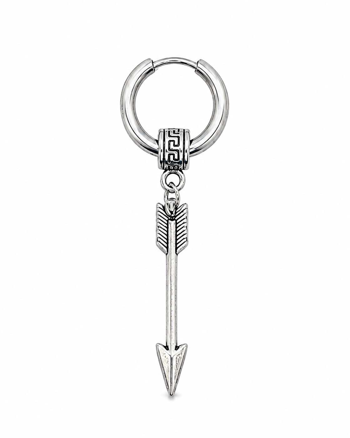 (1 Piece) Unisex Stainless Steel Silver-Tone Arrow Charm Hoop Bali Earrings for Men & Women | Dangle Hoop Earrings | Trendy Lightweight Fashion Jewelry-image-29