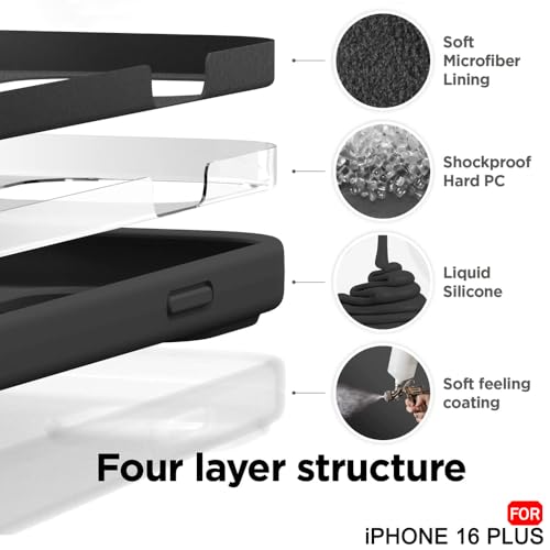 Image of TheGiftKart Liquid Silicone Back Cover Case for iPhone 16 Plus | Soft Micro-Fibre Lining Inside | Camera & Screen Protection | Shockproof Back Cover Case for iPhone 16 Plus (Silicone, Black)