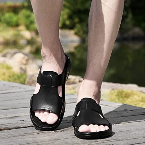 Men Leather Slides Slippers Plus Size 50 51 52 Casual Shoes Outdoor Beach Black Soft Sandals Flat(OneColor,43)2