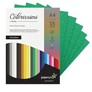 Colorissimi Card Stock 220GSM A4 Verde (Green) Unicolor Pack of 15 Sheets For Cardmaking, Mixedmedia, Papercrafts, Cutart, Diecutting, Stamping, Scrapbooking, Pastel Colouring and Arts & Crafts