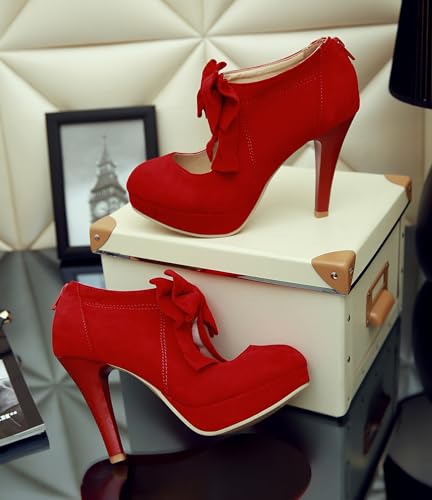 DEERBUNNY Women's Suede Platform IN4 Stiletto Pumps Back Zipper Cute Bows-Knot High Heels Pump Shoe Wedding Party Office Dress Shoes4