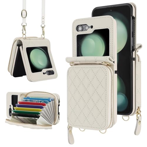 Housse en cuir Samsung Z Flip4 blanc luxe avec porte-cartes et zip robuste