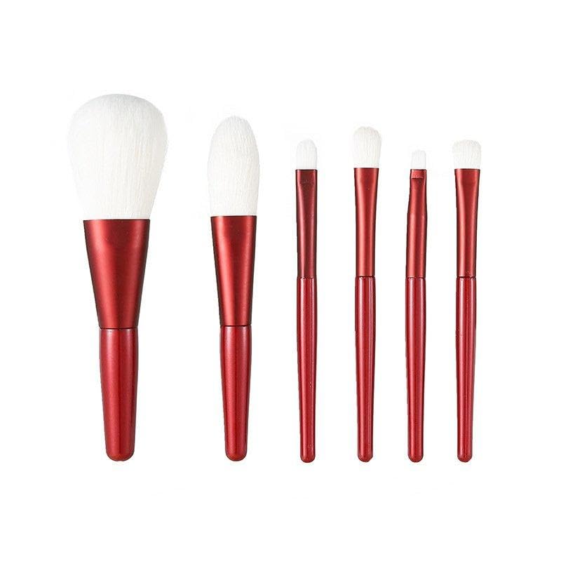 6-Piece Wine Red Handle Makeup Brush Set for Face and Eyes-image-29
