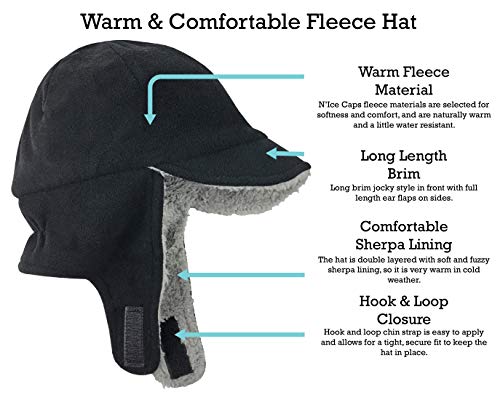 N'ice Caps Boys Girls Warm Double Layered Lined Hat And Gloves Winter Snow Set (Black Fleece, 8-12 Years) #TOP1