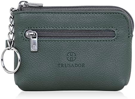 Trusador Milano Üniseks Deri Ön Cep Cüzdanı Bozuk Para Çantası Fermuarlı Çanta Anahtarlıklı, Yeşil, Bozuk Para Cüzdanlar ve Torbalar - Görsel 1