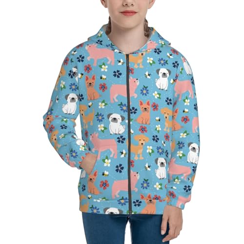 Cute Colorful Puppy Kid Hoodies Boys Zip Up Sweatshirts Girls Pullover with Pocket3