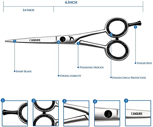 Candure Hair Scissors Professional Hair Cutting Scissors For Hair Cutting 6” Razor Edge Japanese Stainless Steel Barber Scissors Hair Shears Professional For Men, Women, And Kids Hairdresser Scissors #TOP2