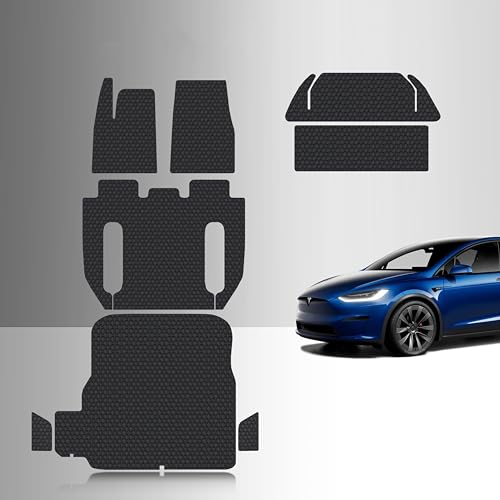 TOUGHPRO Floor Mats for Tesla Model X Long Range/Plaid (6 Seater) - Heavy Duty All Weather Custom Fit Rubber Mats - Compatible with Models 2022-2025 | Complete Set Mats Black
