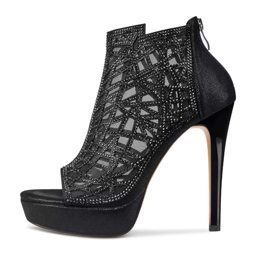 HDEUOLM Women Crystal Stiletto Platform Sandals Peep-Toe High Heels Roman Sandals With Zipper 5.1 Inch Heel3