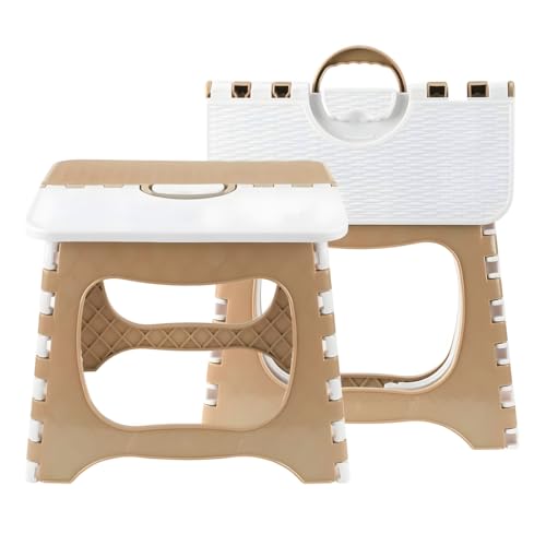 Image of Slim Portable Folding Stool Lightweight Non-Slip Plastic Step Stool with Carry Handle - Foldable, Portable & Space-Saving Design