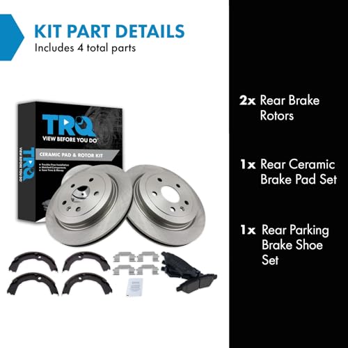 Image of TRQ Rear Brake Pad and Rotor Set Ceramic Parking Shoe Compatible with 2008-2014 Cadillac CTS
