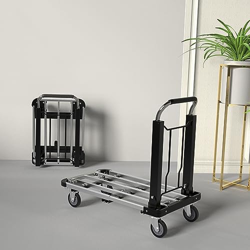 Folding Platform Truck Cart With Wheels, Collapsible Dolly, Foldable Dolly Cart, 330Lbs Capacity, Durable, Solid & Essentials For Moving Luggage, Travel, Shopping #TOP1