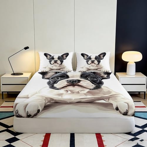 Drap housse microfibre douce bouledogue français avec impression 3D relief - 4