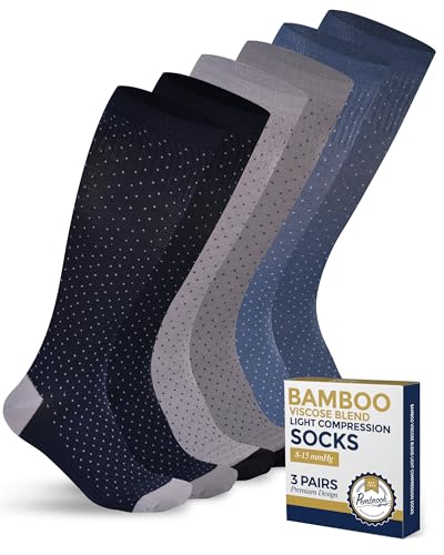 Pembrook Bamboo Viscose Light Compression Socks - 3 Pairs | 8-15 mmHg Light Compression Socks for