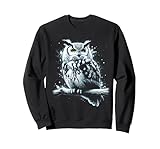8.5 oz, Klassisch geschnitten Mystische Eule mit gelben Augen und Farbspritzer Sweatshirt, Unisex für Erwachsene, Schwarz, L