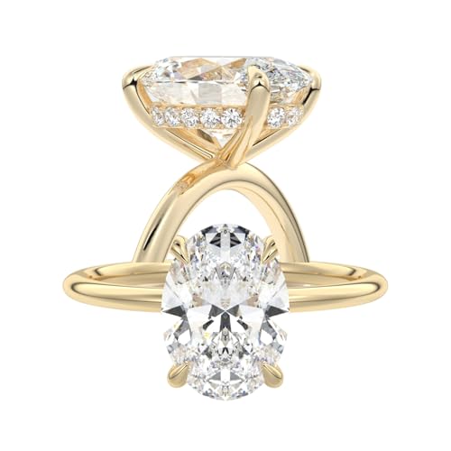 DIAMSLAND 3 Carat Lab Grown Diamond Engagement Ring, Hidden Halo IGI Certified 1-5 Carat Oval Cut, D-E Color VS1-VVS2 Clarity, 14k-18k Gold, Available in Yellow, White, Rose Gold