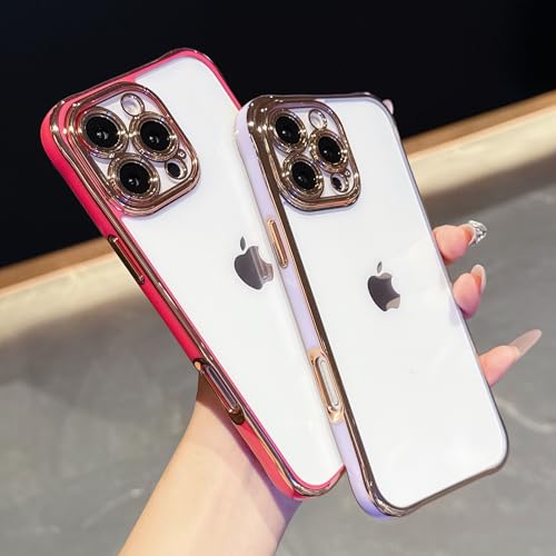 Capa de acrílico transparente para iPhone 16 Pro | Borda colorida galvanizada | Capa rígida antiamarelamento | Design traseiro cristalino 16 cm – Rosa