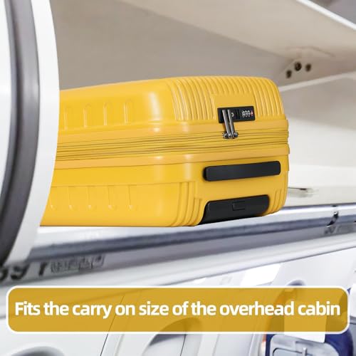 Image of Kaleenie 2 Pieces 20 /29 Luggage Sets, 20 Inch Cabin Luggage with Front Pocket and 29 Inch Side Opening Checked Trunk Suitcase, Lightweight ABS+PC Hardshell, TSA Lock with HINOMOTO 360 Wheels, Yellow