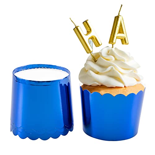 Blue Baking Cups Cupcake Liners, 50Pcs Paper Baking Cups Muffin Liners Greaseproof Disposable Bulk Cupcake Wrappers, 6 Oz Standard Jumbo Muffin Cups For Graduation Parties Father's Day 4Th Of July #TOP5