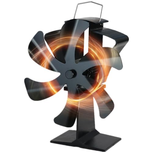Tomersun Holzofen-Ventilator, 6 Flügel, für Holzbrenner/Holzbrenner/Holzbrenner/Holzofen/Kamin, Schwarz