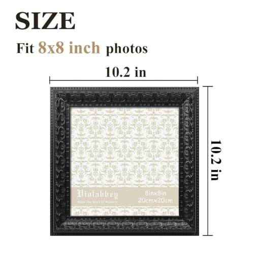 Image of VIOLABBEY 8x8 Picture Frame Antique Black, Vintage Photo Frame | Antique Ornate Frame, Square Frame for Wall or Tabletop Display, Classic Design for Home and Office Decor