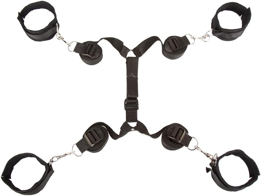 Lovehoney Bondage Boutique Bound to Please Black Under the Bed Restraints | Adjustable Bondage Straps with 4 Soft Cuffs | BDSM Restraint Kit for Couples Submission Play | Fetish Fun & Bedroom Games