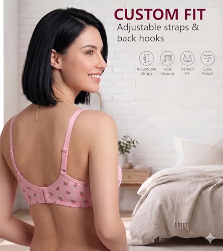 Image of Women's Pure Cotton Blend Lightly Padded Bra (Pack of 3) | Full Coverage Wirefree T-Shirt Bra | Soft Breathable Everyday Bra | Adjustable Straps | Comfortable Multicolor Bra