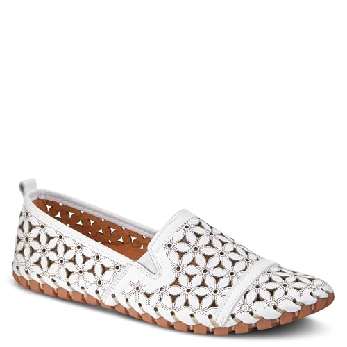 Image of Spring Step Flowerflow Shoes for Women - Leather Womens Loafer with Floral Laser Cutout - Comfortale Slip-On Shoes for Womens
