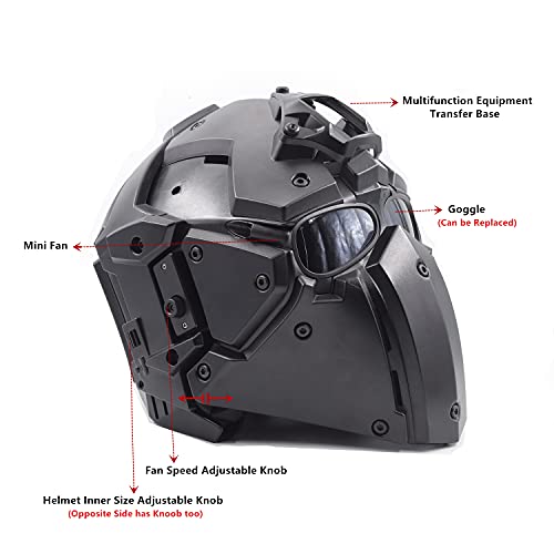 iMeshbean Full Face Protective Mask Tactical Airsoft Helmet with 4 Pairs Visor Goggles as a Gift for Hunting Paintball Cosplay Movie Prop (Black)