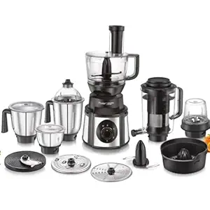 Prestige Endura Pro 1000W Multi Functional Mixer Grinder With Ball Bearing Technology|6 Jars With Food Processing Attachments |14 Different Functionalities|Black & Silver - 1000 Watts