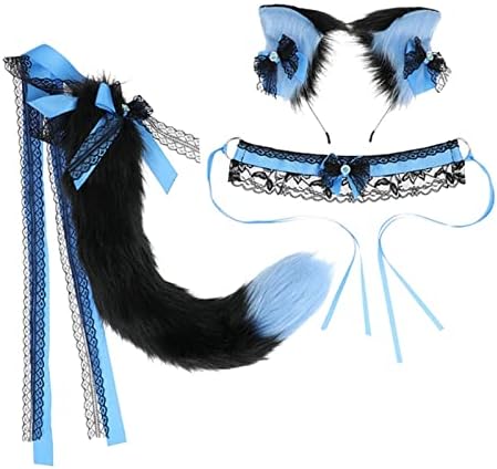 Angela0123 - Diadema de encaje con orejas de bestia y cola de gato para cosplay orejas de bestia peludas