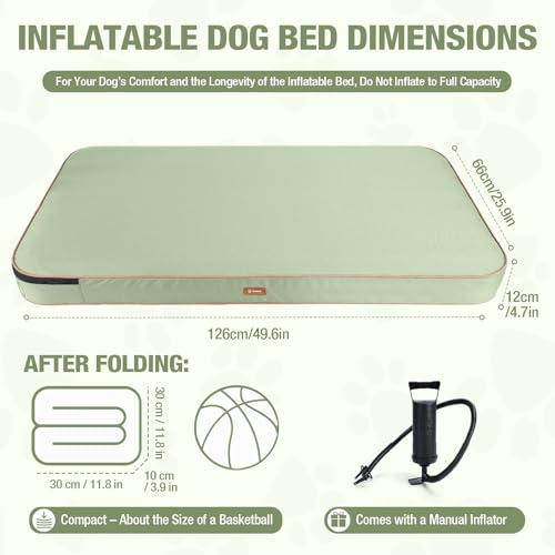 Lekereise Outdoor Hundebett Wasserdicht, Aufblasbar Hundeliege 126x66x12cm ideal für Mittelgroße und Kleine Hunde, Abnehmbarer und Waschbarer Bezug, Hundekorb für Reisen und den Garten (Grün)